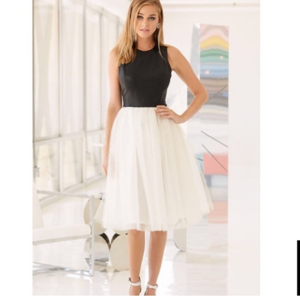 Boston Proper Vegan faux leather Bodice Tulle sleeveless. Dress